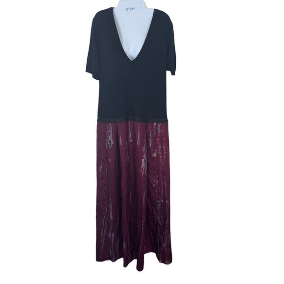 New Raquel Allegra ColorBlock Pattern Long Dress Black Burgundy Red Sz 1 US M - Picture 1 of 14